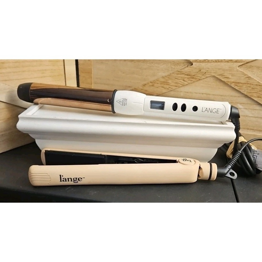2pc L'ange Lustre Digital Curling Iron Wand Titanium 2" & Lange 1.5" Straightner
